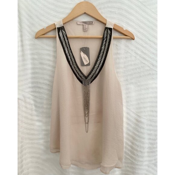 Forever 21 Boho Sleeveless Blouse V-Neck Embellished Beaded Trim Layer Tank Top - Picture 2 of 11